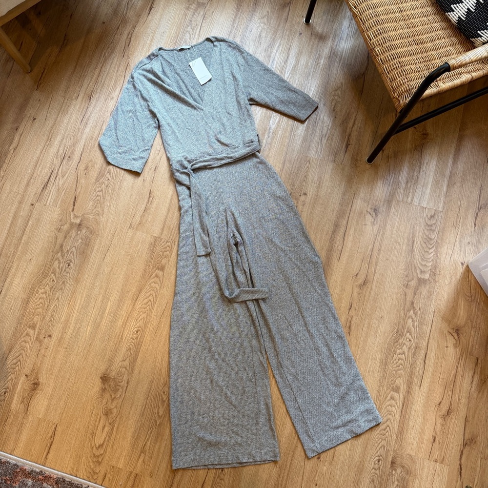 Zara Light Gray Belted Jumpsuit
